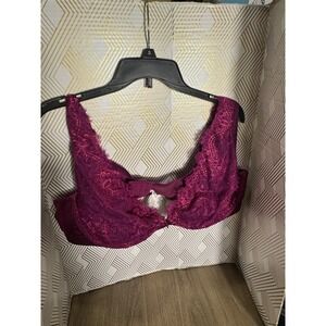 Cacique boost plunge Purple‎ magenta Lace Unlined Underwire Bra Size 46DD
